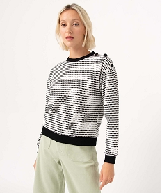 GEMO Sweat femme à motifs graphiques avec boutons sur l’épaule blanc standard