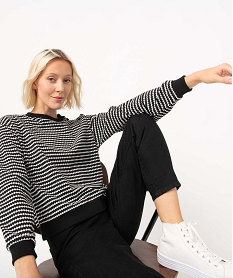 GEMO Sweat femme à motifs graphiques avec boutons sur l’épaule noir standard