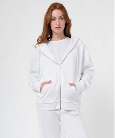 GEMO Sweat femme zippé à capuche coupe oversize Blanc