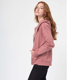 GEMO Sweat femme zippé à capuche coupe oversize Rose