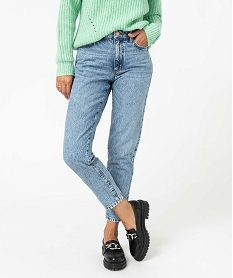 GEMO Jean femme coupe mom taille haute délavé Bleu