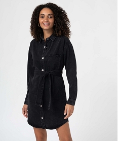 GEMO Robe femme en jean boutonnée sur lavant avec ceinture Noir