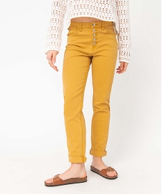 GEMO Pantalon femme regular stretch avec boutonnière - Complices Jaune