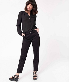 GEMO Pantalon femme en toile extensible avec boutons fantaisie noir standard