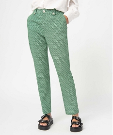 GEMO Pantalon femme imprimé coupe straight esprit 70s Vert