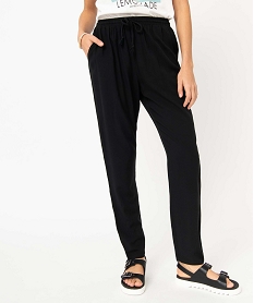 GEMO Pantalon femme en viscose fluide avec ceinture élastique Noir