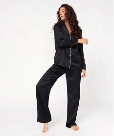 pyjama femme en matiere satinee avec lisere scintillant noir pyjamas ensembles vestesI644701_2