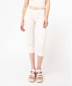 GEMO Pantacourt femme en toile denim avec ceinture tressée blanc chine