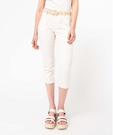 GEMO Pantacourt femme en toile denim avec ceinture tressée Beige