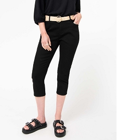 GEMO Pantacourt femme en toile denim avec ceinture tressée noir standard