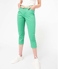 GEMO Pantacourt femme en toile denim avec ceinture tressée Vert