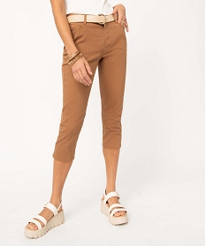 GEMO Pantacourt femme en toile denim avec ceinture tressée Orange