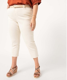 pantacourt femme grande taille en twill colore avec ceinture en paille beigeI646701_1