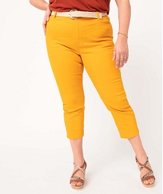 pantacourt femme grande taille en twill colore avec ceinture en paille jauneI646901_1