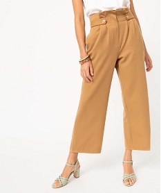 GEMO Pantacourt femme taille haute coupe ample marron vif