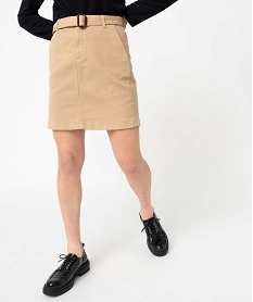 jupe femme en toile de coton extensible avec ceinture beigeI649101_1