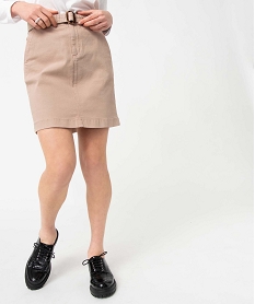 jupe femme en toile de coton extensible avec ceinture roseI649201_1