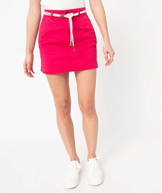 GEMO Jupe femme en coton stretch avec ceinture cordelette Rose