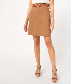 GEMO Jupe femme droite en toile denim marron vif