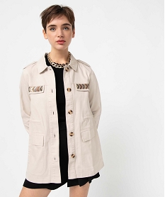 GEMO Veste femme saharienne avec broderies sur la poitrine blanc chine