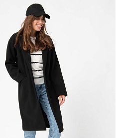 GEMO Manteau femme aspect drap de laine noir vif