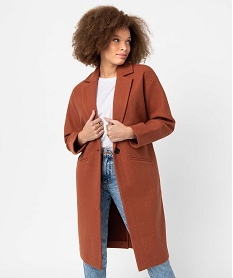 GEMO Manteau femme aspect drap de laine Brun