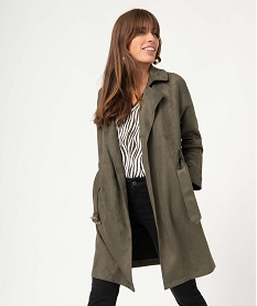 GEMO Manteau trench en suédine avec ceinture femme Vert