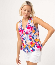 chemise femme sans manches a motifs exotiques imprimeI654201_1