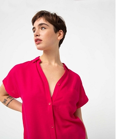 chemise femme a manches courtes avec poche poitrine rose chemisiersI655001_2