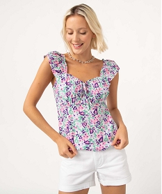 GEMO Blouse femme à larges bretelles smockées kaki vif