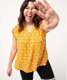 GEMO Blouse femme grande taille à motifs fleuris et rayures pailletées jaune standard