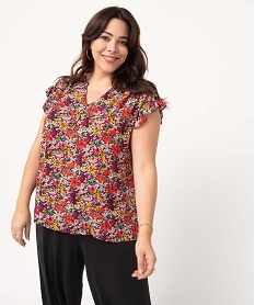 blouse femme grande taille a motifs fleuris et rayures pailletees multicoloreI655901_1