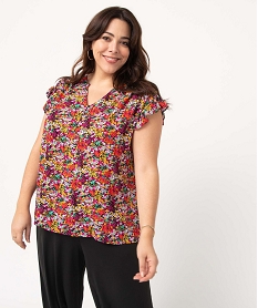 GEMO Blouse femme grande taille à motifs fleuris et rayures pailletées Multicolore