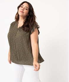 GEMO Blouse femme grande taille sans manches à pois dorés kaki standard
