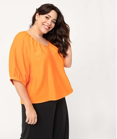 blouse femme grande taille loose a manches courtes orangeI656401_1