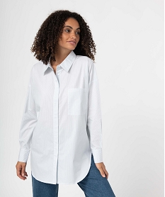 GEMO Chemise femme à fines rayures coupe oversize Bleu