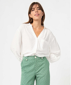 GEMO Chemise femme à manches longues en viscose texturée blanc chine