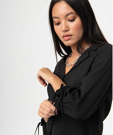 chemise femme en matiere texturee avec manches 34 noirI657601_2