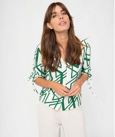 chemise femme en matiere texturee et imprimee avec manches 34 fantaisie vert chemisiersI657701_1