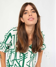 chemise femme en matiere texturee et imprimee avec manches 34 fantaisie vert chemisiersI657701_2