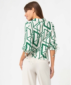 chemise femme en matiere texturee et imprimee avec manches 34 fantaisie vert chemisiersI657701_3