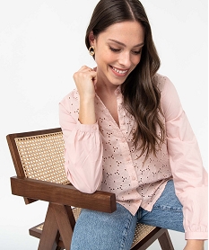 GEMO Chemise femme en broderie anglaise ajourée Rose