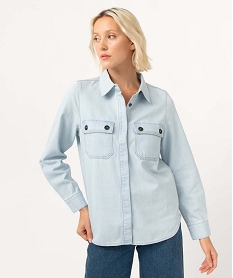 chemise femme en jean delave avec poches poitrine bleu chemisiersI658101_2