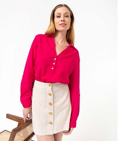 GEMO Chemise femme avec col boutonné contenant du lin rose standard
