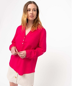 chemise femme avec col boutonne contenant du lin rose chemisiersI658501_2