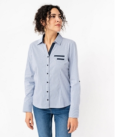 chemise femme rayee coupe ajustee en coton stretch bleuI659001_1