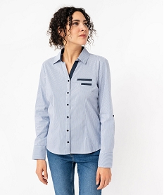 GEMO Chemise femme rayée coupe ajustée en coton stretch Bleu