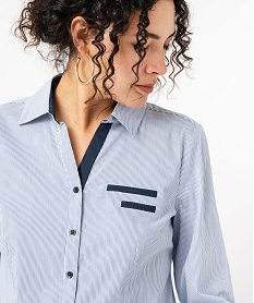 chemise femme rayee coupe ajustee en coton stretch bleuI659001_2