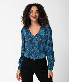 GEMO Blouse femme imprimée à manches longues plissées imprime floral