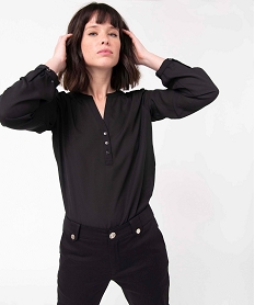 GEMO Blouse femme avec manches longues retroussables noir standard